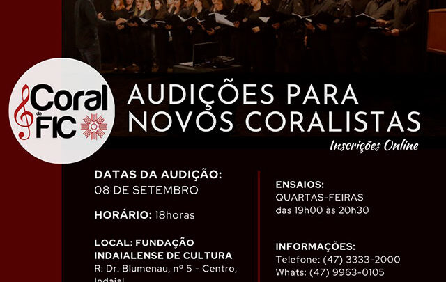 FIC – Coral da Fundação Indaialense de Cultura seleciona novas vozes