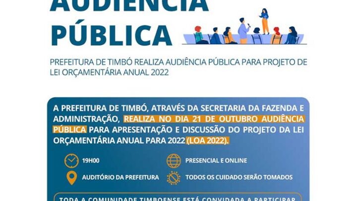 Prefeitura de Timbó realiza audiência pública do Projeto da Lei Orçamentária Anual 2022