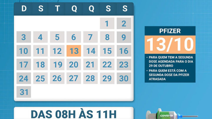 Confira o cronograma da segunda dose da vacina da Covid-19 em Timbó para a próxima semana (dia 13/10)