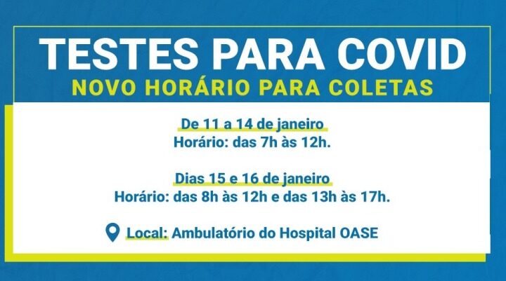 Testes para Covid-19 têm mudança de horário e também serão realizados no final de semana em Timbó