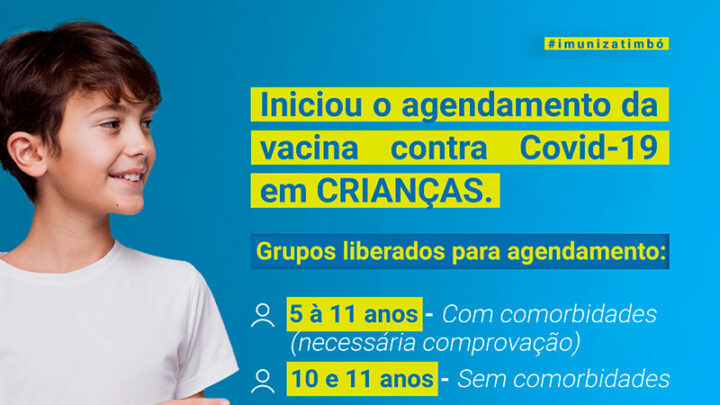 Timbó libera agendamento para vacina contra Covid-19 de crianças