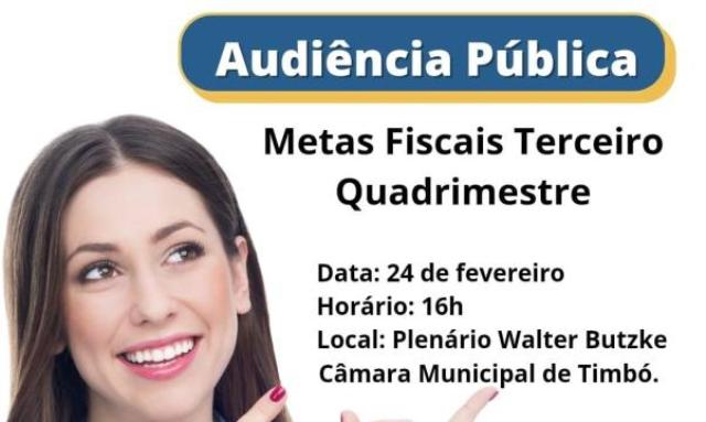 Câmara de Timbó – Metas Fiscais serão apresentadas em Audiência Pública Câmara de Timbó – Metas Fiscais serão apresentadas em Audiência Pública