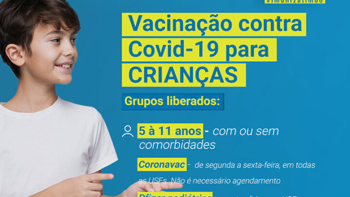 Vacinação contra Covid-19 para crianças é realizada todos os dias nas Unidades de Saúde em Timbó