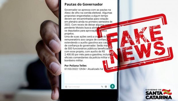 Governo do Estado é alvo de campanha de fake news via mensagens de celular