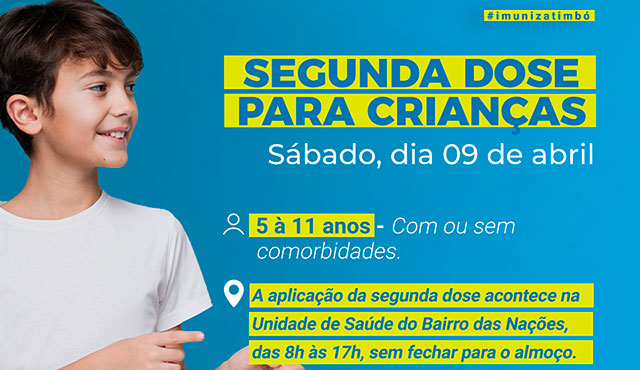 Timbó aplica segunda dose de vacina contra Covid-19 em crianças neste sábado