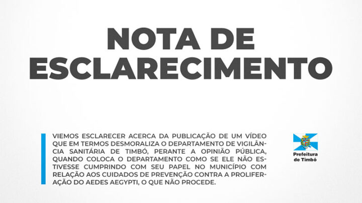 Vigilância Sanitária de Timbó – Nota de Esclarecimento