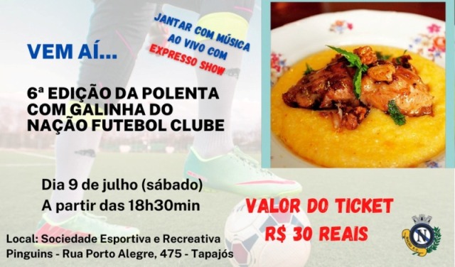 Indaial – Nação Futebol Clube promove polenta com galinha no dia 9 de julho
