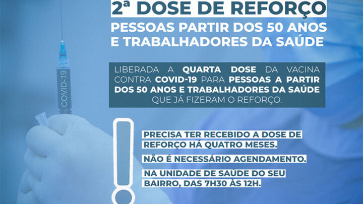 Timbó libera quarta dose da vacina contra Covid-19 para pessoas a partir dos 50 anos e trabalhadores da saúde