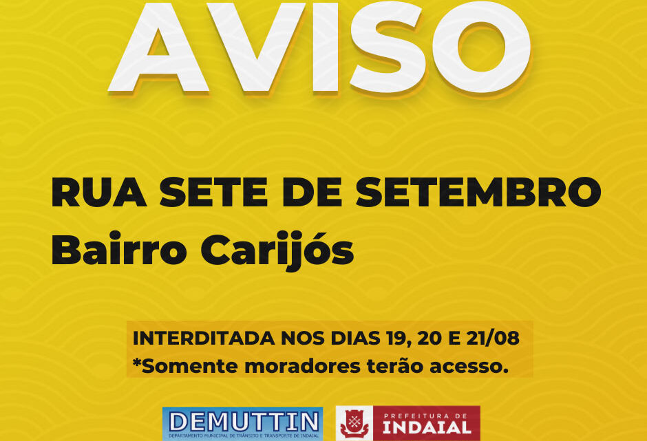 Indaial – Rua Sete de Setembro interditada nesta sexta, sábado e domingo para intervenção na rede de tubulação pluvial Indaial – Rua Sete de Setembro interditada nesta sexta, sábado e domingo para intervenção na rede de tubulação pluvial