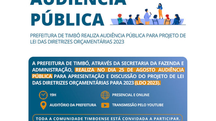 Prefeitura de Timbó realiza audiência pública para Projeto de Lei das Diretrizes Orçamentárias 2023