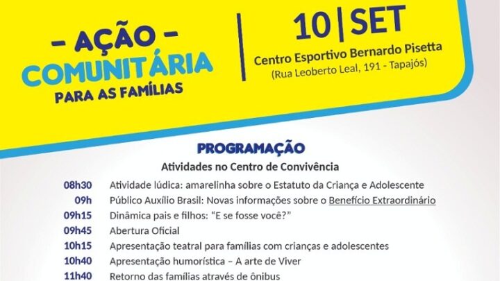Indaial – Desenvolvimento Social promove Ação Comunitária para as Famílias em 10 de setembro