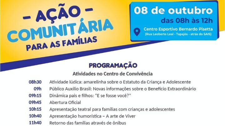 Indaial – Desenvolvimento Social promove Ação Comunitária para as Famílias neste sábado (8)