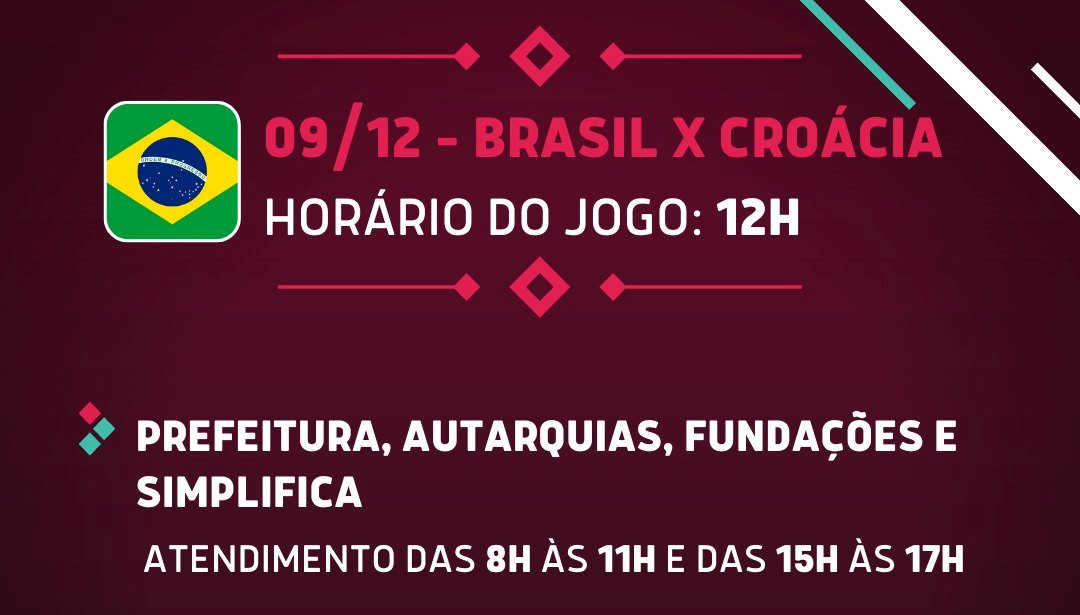 Prefeitura de Timbó atenderá em horários especiais durante jogos do Brasil  na fase de grupos da Copa do Mundo 2022 - Prefeitura de Timbó