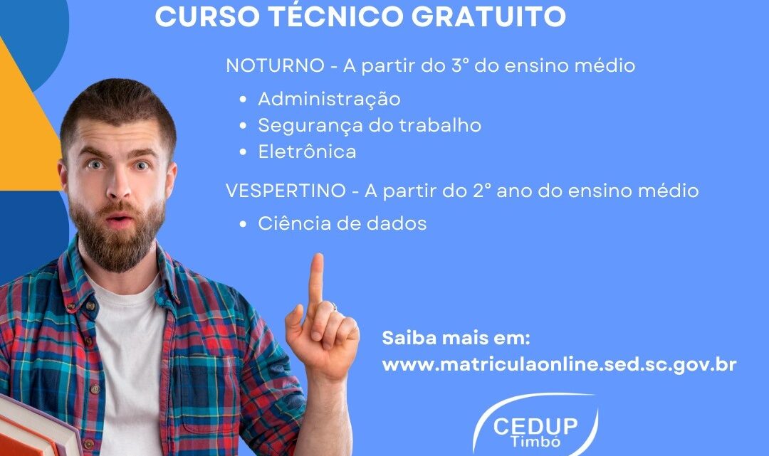 Cedup Timbó está com matrículas abertas para cursos técnicos gratuitos Cedup Timbó está com matrículas abertas para cursos técnicos gratuitos