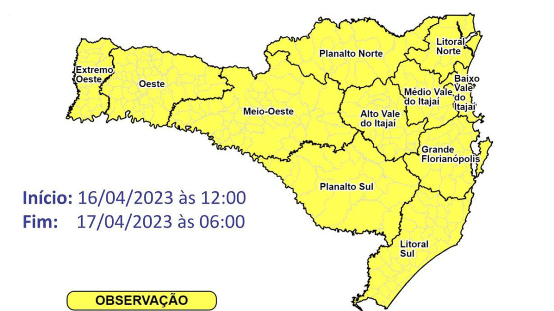 Temporais com raios, rajadas de vento, eventual queda de granizo, chuva intensa e volumosa entre domingo (16) e segunda-feira (17) Temporais com raios, rajadas de vento, eventual queda de granizo, chuva intensa e volumosa entre domingo (16) e segunda-feira (17)