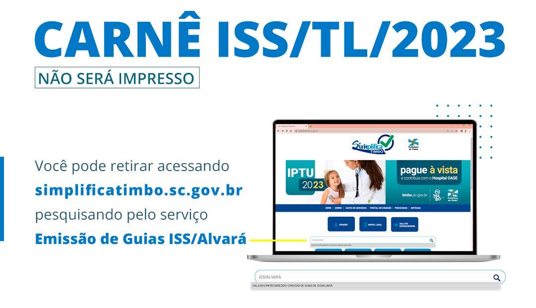 Timbó – Prazo para pagamento do ISS/TL/2023 é 17 de julho