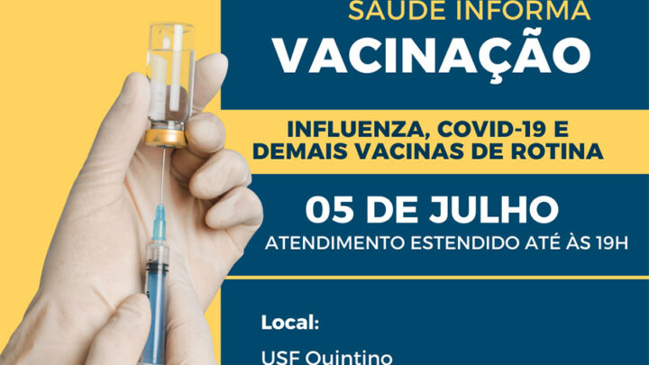 Unidade de Saúde da Quintino terá horário estendido nesta quarta-feira para aplicação de vacina