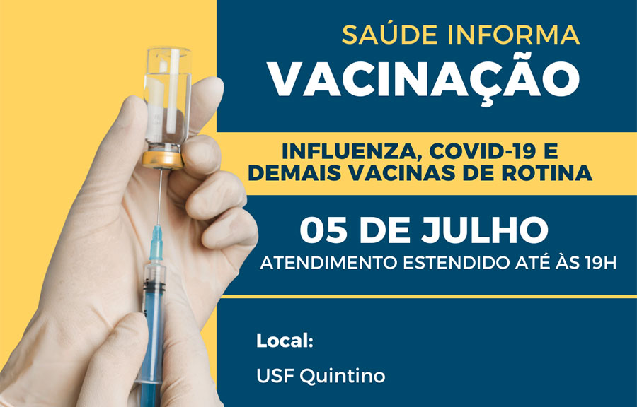 Unidade de Saúde da Quintino terá horário estendido nesta quarta-feira para aplicação de vacina