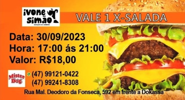 Protetora de Animais Ivone Simão realiza X-Salada Solidário no dia 30 de setembro no Mister Dog em Indaial
