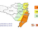 Nota meteorológica conjunta SDC – Epagri/Ciram 11/04: Chuva persistente e volumosa a partir de hoje em Santa Catarina