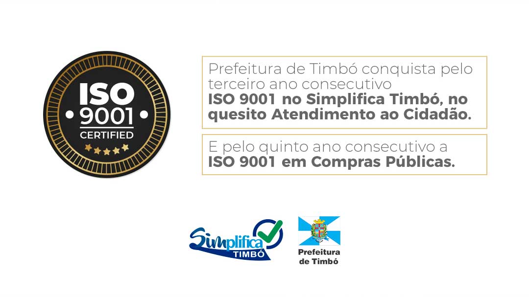 Prefeitura de Timbó conquista novamente ISO 9001 em Compras Públicas e Atendimento ao Público Prefeitura de Timbó conquista novamente ISO 9001 em Compras Públicas e Atendimento ao Público