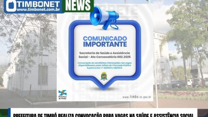 Prefeitura de Timbó realiza convocação para vagas na Saúde e Assistência Social