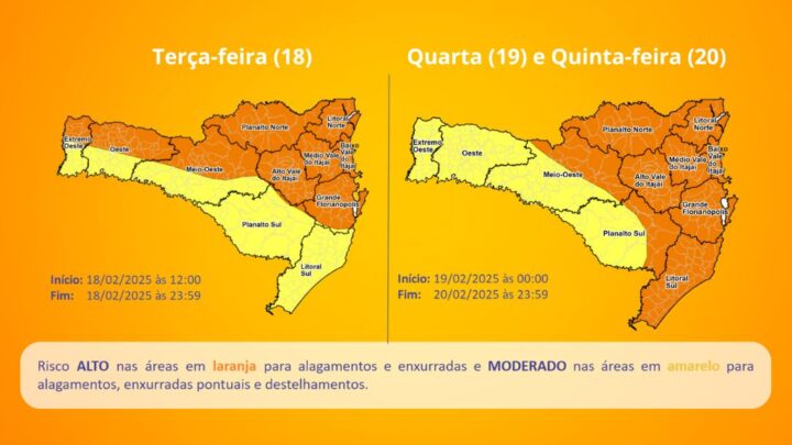 Atenção SC: Temporais com Chuva intensa Entre terça (18) e a quinta-feira (20)