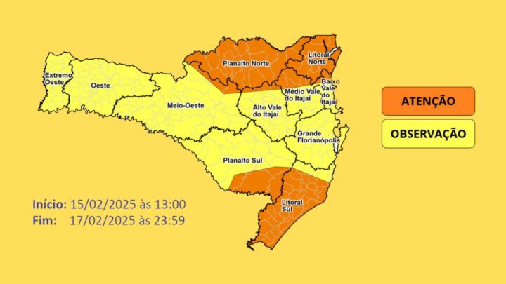 Atenção Meteorológica – Temporais e chuva pontualmente intensa a partir da tarde deste sábado (15)