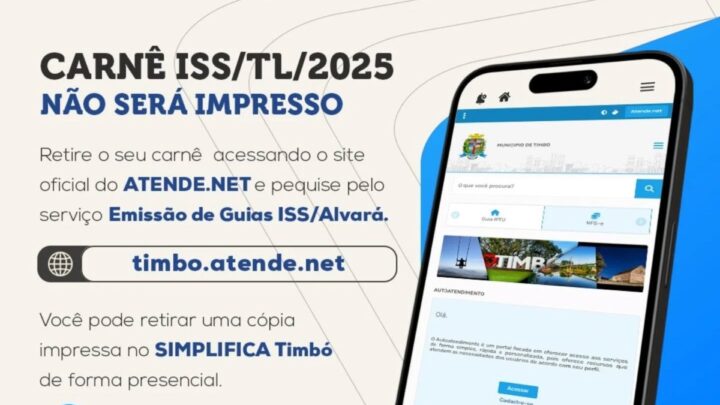 Carnês de ISS/TL e taxas de alvará já estão disponíveis em Timbó