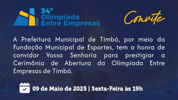 Timbó abre a 34ª Olimpíada entre Empresas com competições já a partir desta segunda-feira