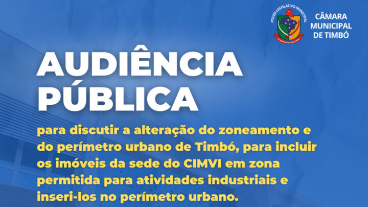 Timbó: Câmara e Prefeitura debatem zoneamento e perímetro urbano na próxima semana