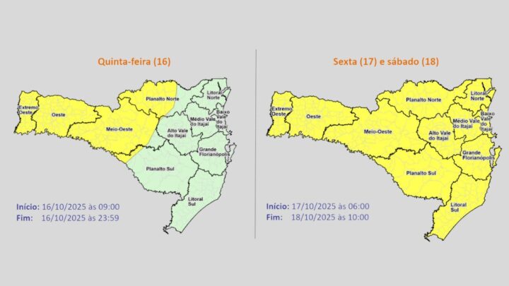 Alerta Meteorológico SDC/SC: Risco de Temporais e Chuva Intensa até Sábado (18