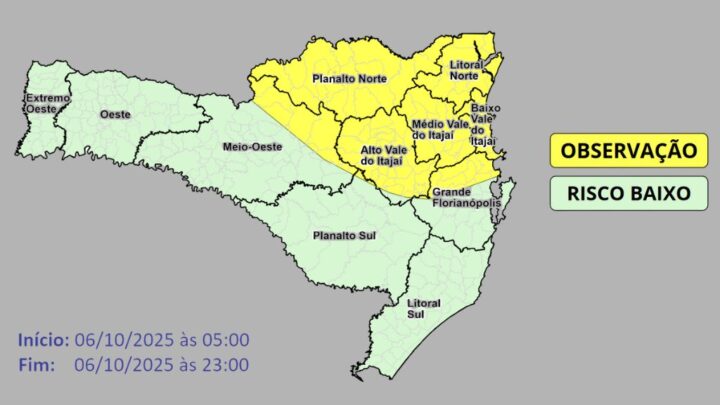 Alerta da Defesa Civil: Temporais isolados atingem SC nesta segunda-feira (06)