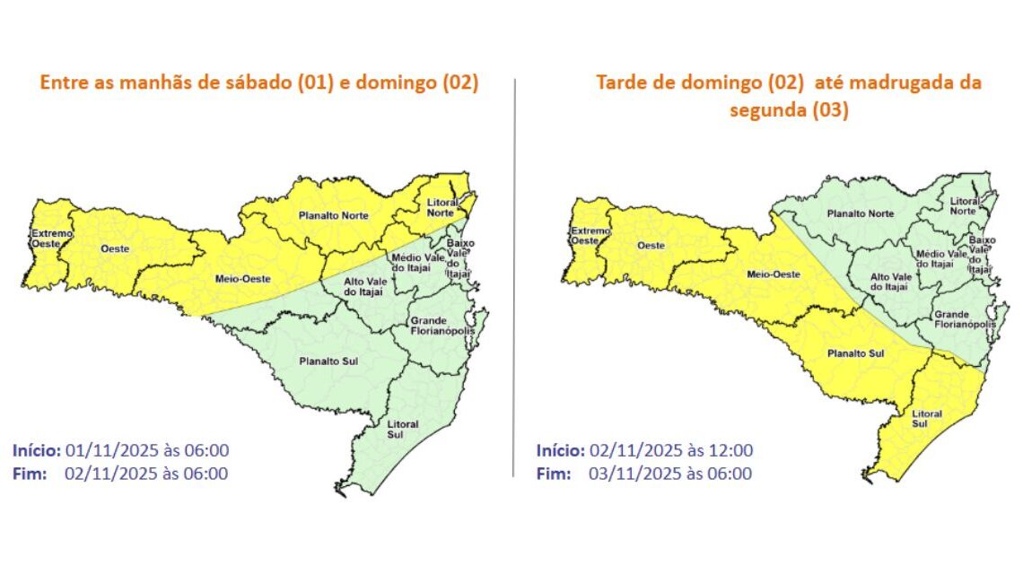Atenção: Temporais isolados e chuva forte são esperados em SC do sábado (01) à segunda (03)