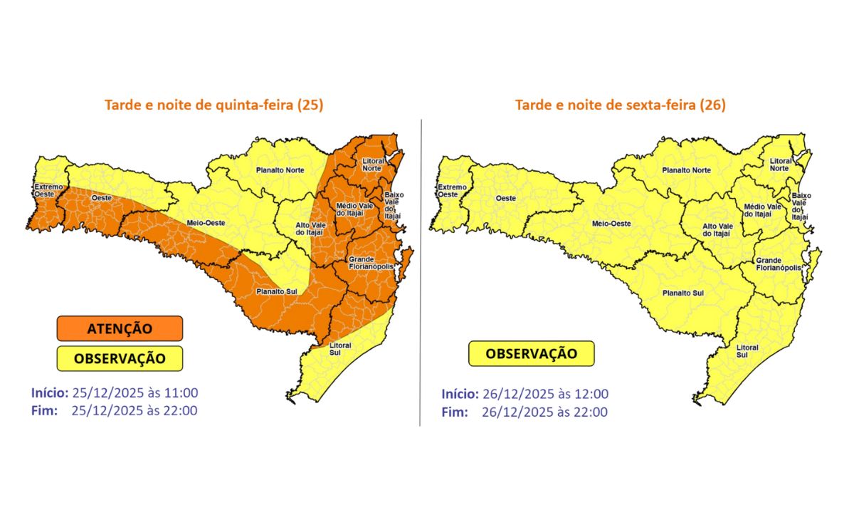 Alerta SC: Temporais e Chuva Intensa entre Quinta (25) e Sexta (26)