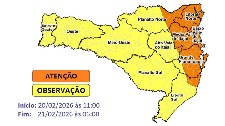 Alerta SDC/SC: Temporais e Vendavais entre Sexta (20) e Sábado (21)