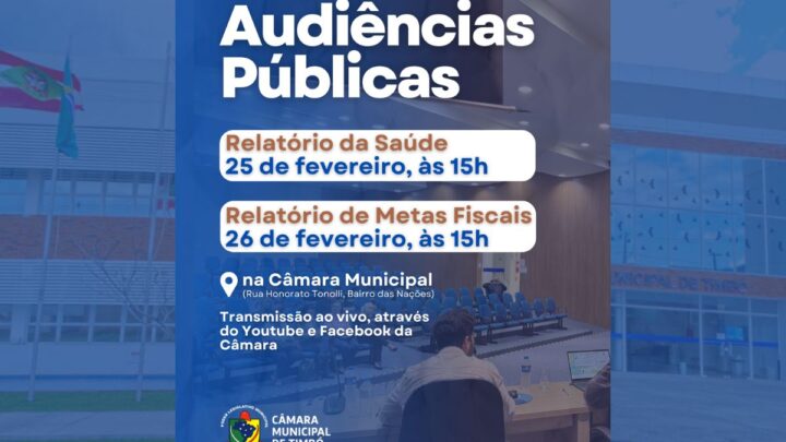 Câmara de Timbó realiza Audiências Públicas de  apresentação de relatório da Saúde e de Metas Fiscais