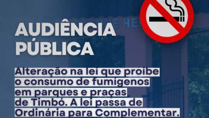 Câmara de Timbó vai discutir alteração na lei que proíbe o consumo de fumígenos em parque e praças da cidade