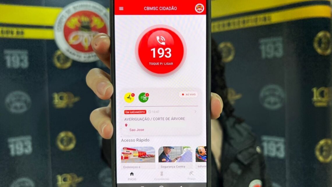 Chamadas para o 193 podem ser realizadas pelo aplicativo CBMSC Cidadão Chamadas para o 193 podem ser realizadas pelo aplicativo CBMSC Cidadão
