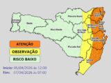 Atenção SDC: Chuva forte no Litoral e temporais em SC de domingo a terça-feira