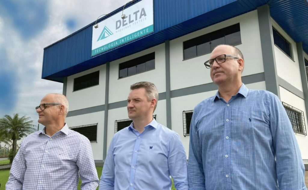 Sócios e administradores da Delta Máquinas Têxteis. Da esquerda pra direita: Juci Machado, Fabio Kreutzfeld e Paulo Sergio Garbin.