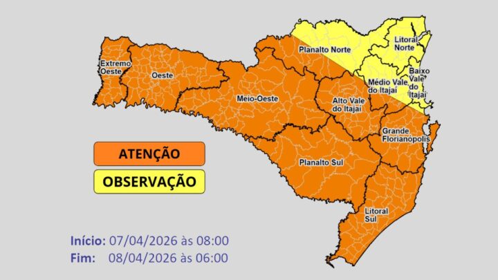 Aviso Meteorológico SC: Temporais e ventos fortes de terça a quarta-feira