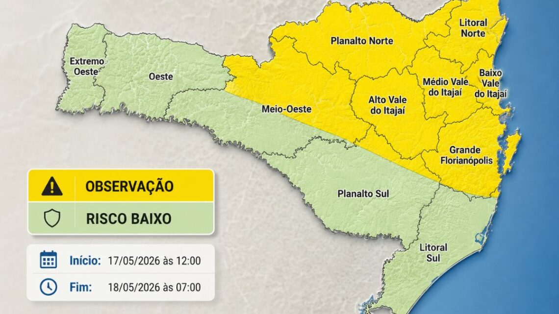 Alerta SDC/SC: Temporais isolados de domingo (17) a madrugada de segunda (18)