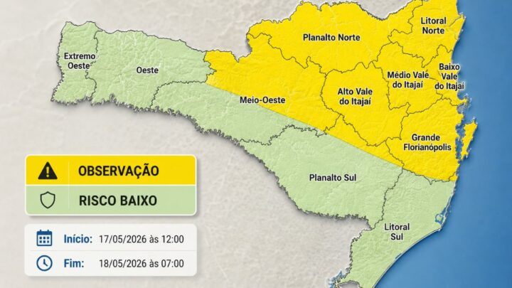 Alerta SDC/SC: Temporais isolados de domingo (17) a madrugada de segunda (18)