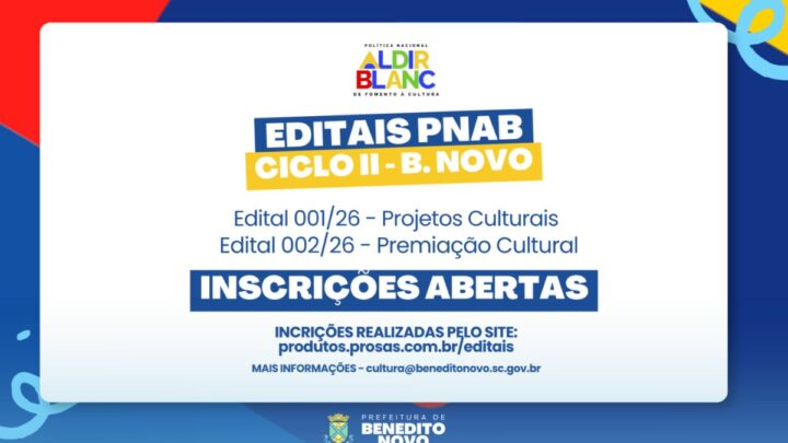 Benedito Novo abre editais da PNAB com R$ 88 mil para cultura