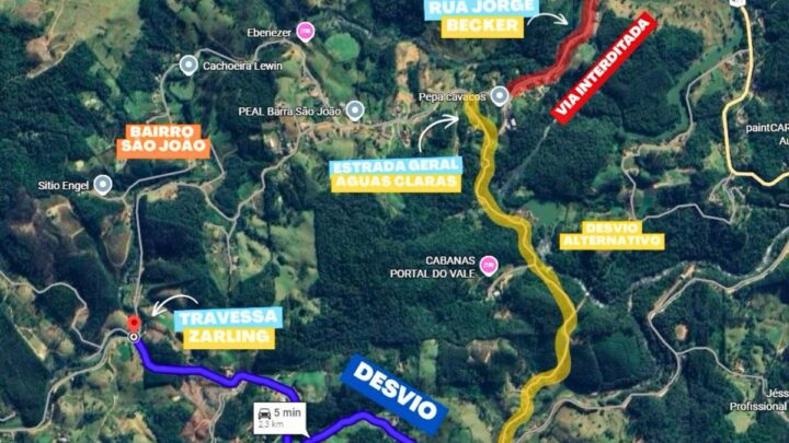 Interdição total na Rua Jorge Becker altera trânsito em Benedito Novo nesta quinta-feira