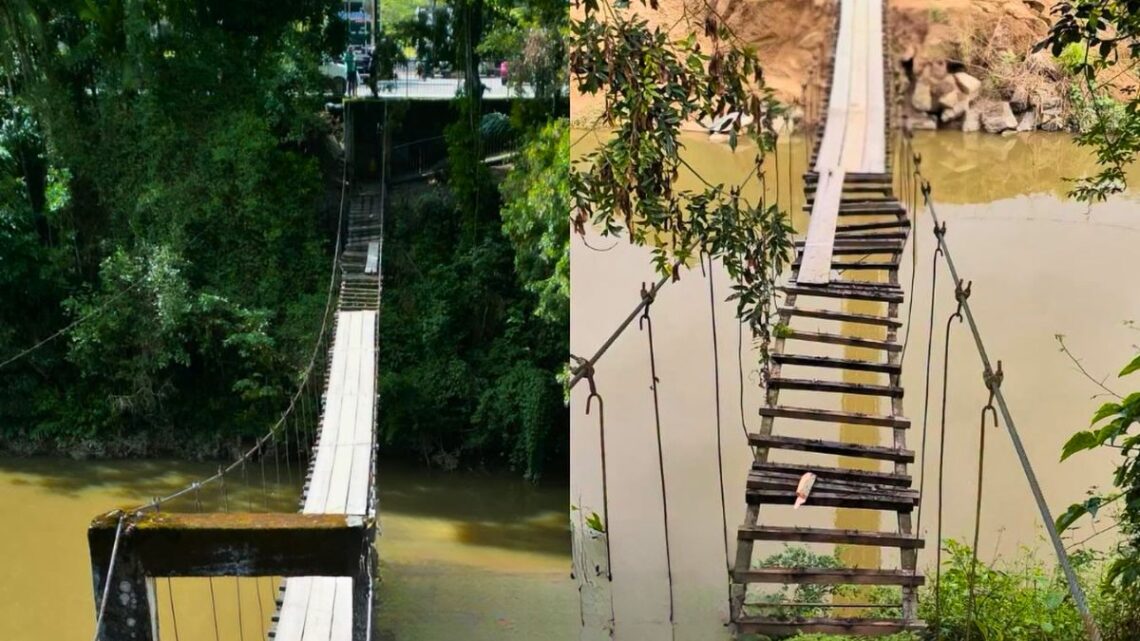 Ponte Pênsil do Centro de Benedito Novo é desativada Ponte Pênsil do Centro de Benedito Novo é desativada