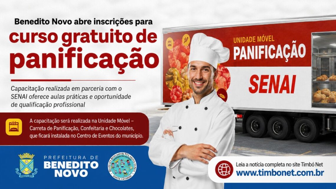 Benedito Novo abre inscrições para curso gratuito de panificação Benedito Novo abre inscrições para curso gratuito de panificação
