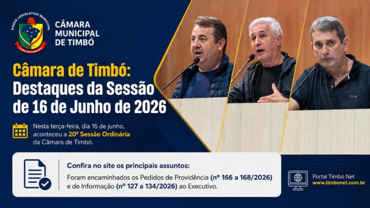 Câmara de Timbó: Destaques da Sessão de 16 de Junho de 2026