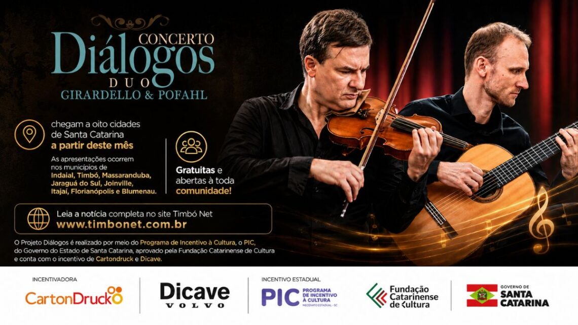 Concertos do Projeto Diálogos com Duo Girardello & Pofahl chegam a oito cidades de Santa Catarina a partir deste mês